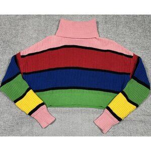 Lazy Oaf Sweater Womens Small Rainbow‎ Stripe Turtleneck Jumper
